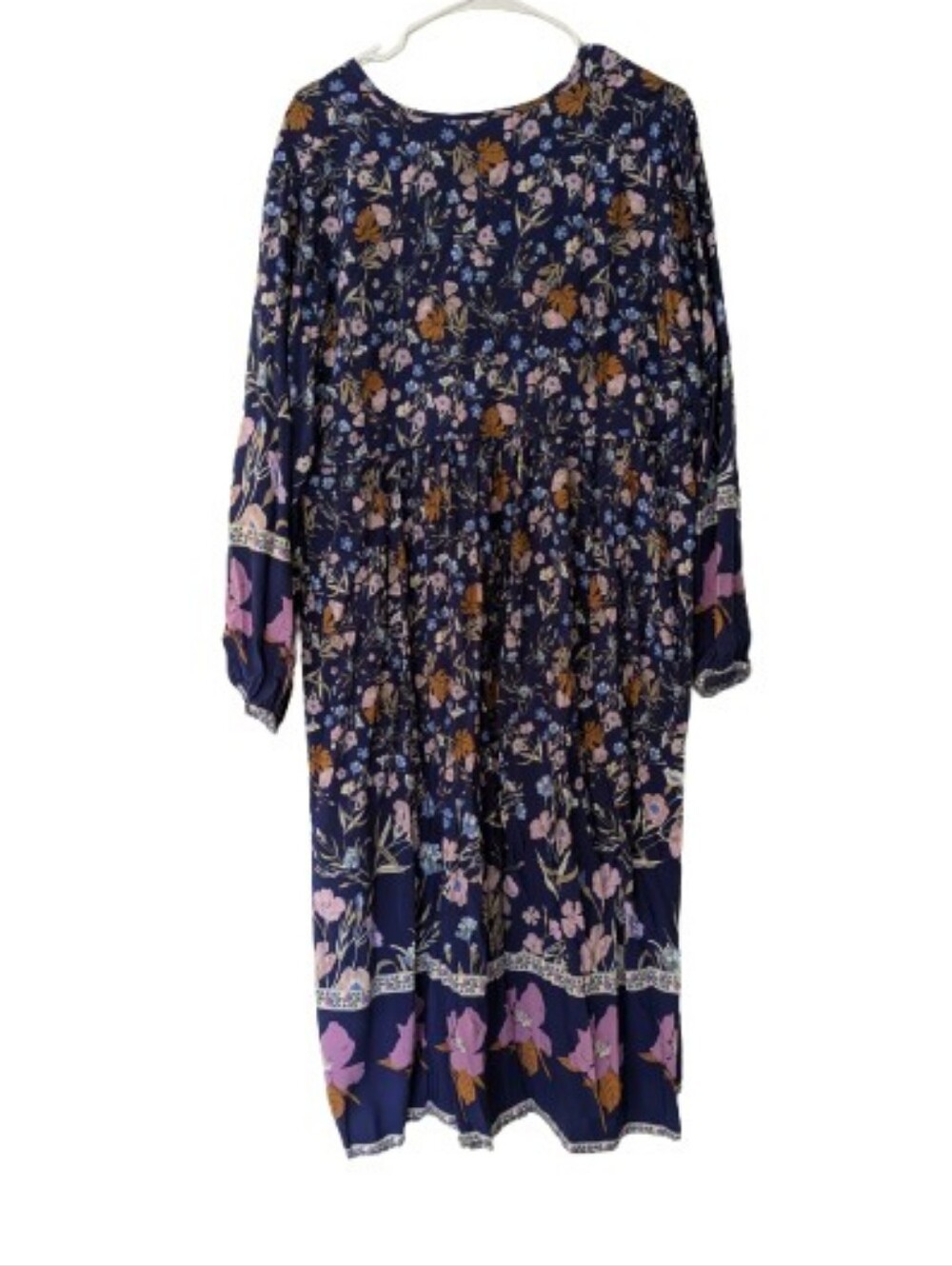 R.Vivimos Long Sleeve Floral Boho Summer Dress Size 2XL Plus Tassles Rayon - Picture 5 of 5